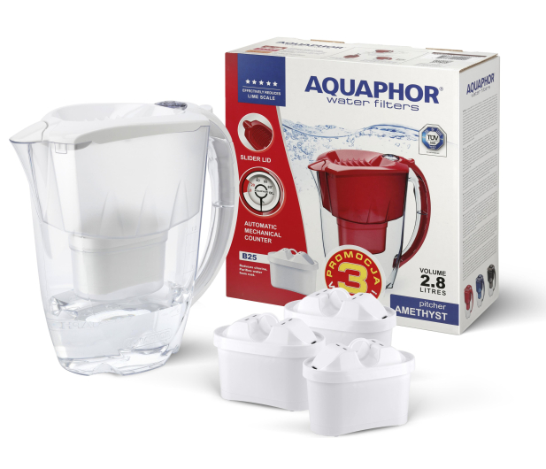 AQUAPHOR Dzbanek filtrujący Amethyst 2,8l (biały) + 3 wkłady B100-25 Maxfor - 1379830 - zdjęcie